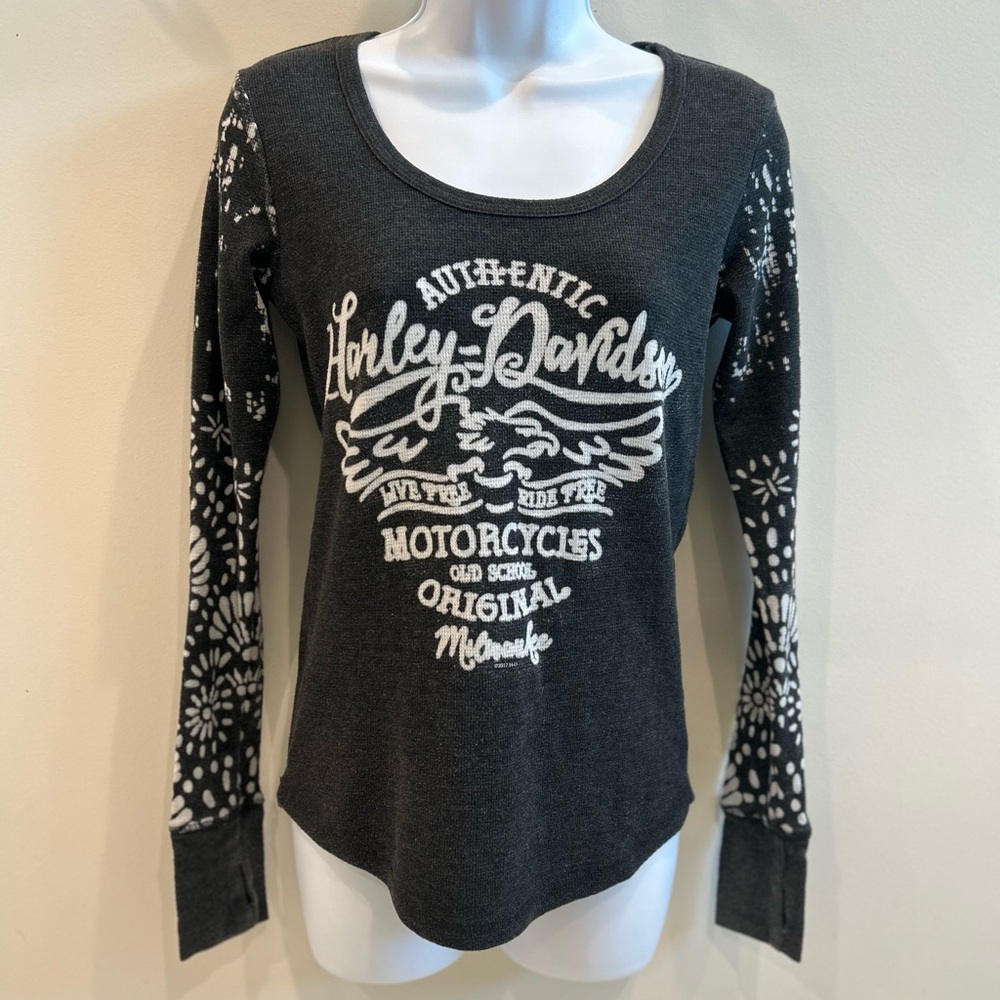 Harley-Davidson Charcoal and White Graphic Lightweight Sweater Size Small